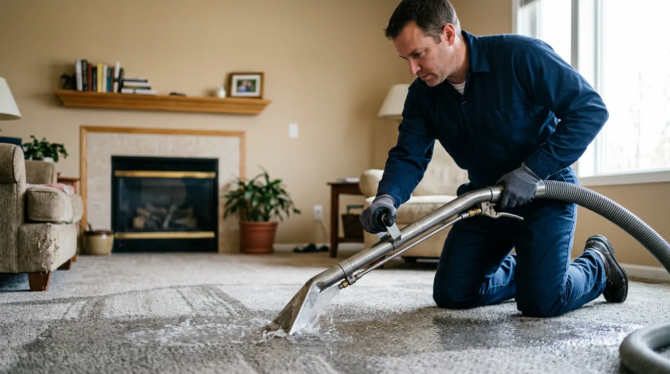 Water damage restoration technician working near Pickett, WI